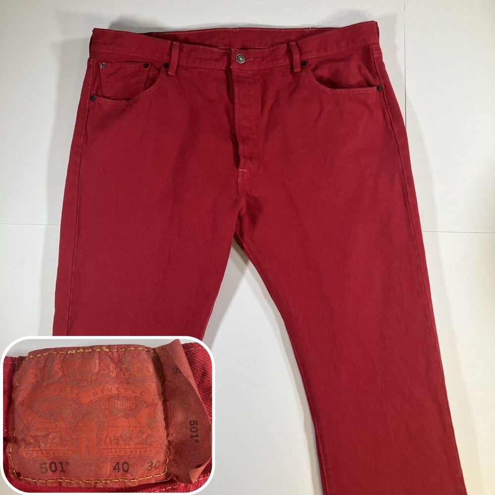 Levi's 501 Original Fit Jeans Mens 40x30 Red Denim Button Fly Pants